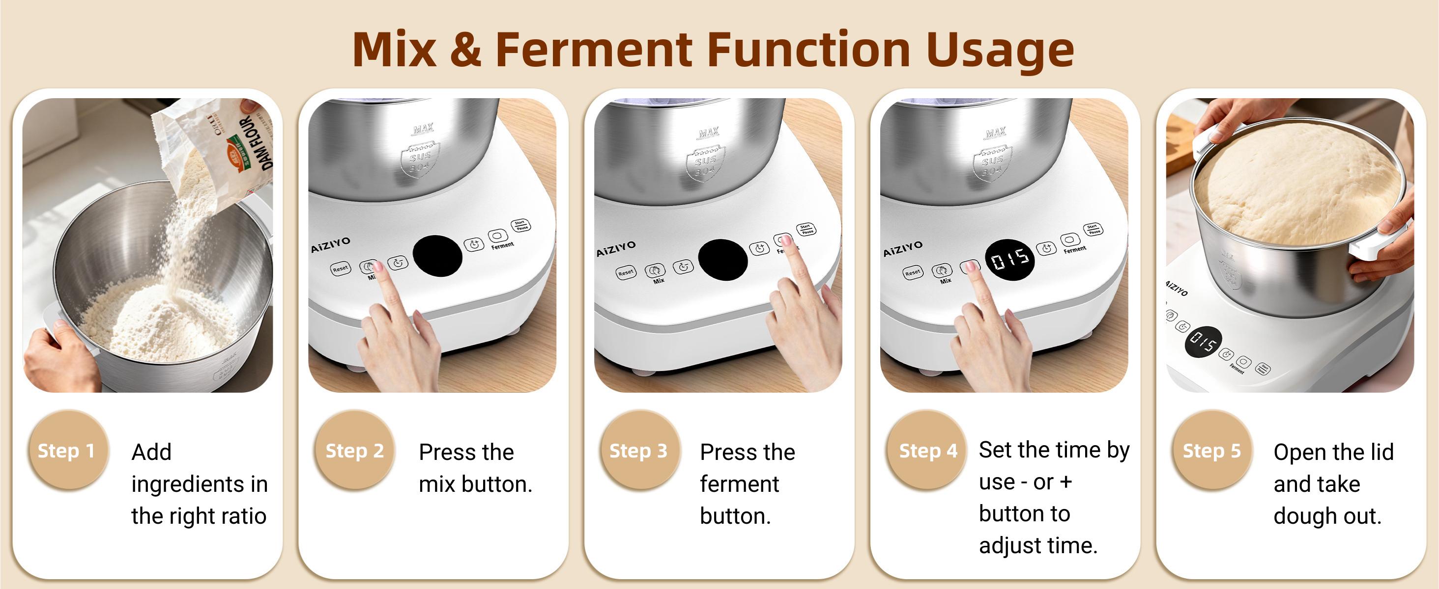 AIZIYO DoughChief 7Qt Electric Dough Mixer with Ferment Function, Dough Maker with 304 Stainless Steel Bowl, Microcomputer Control, Face-up Touch Panel, Easy To Clean for Bread & Pizza