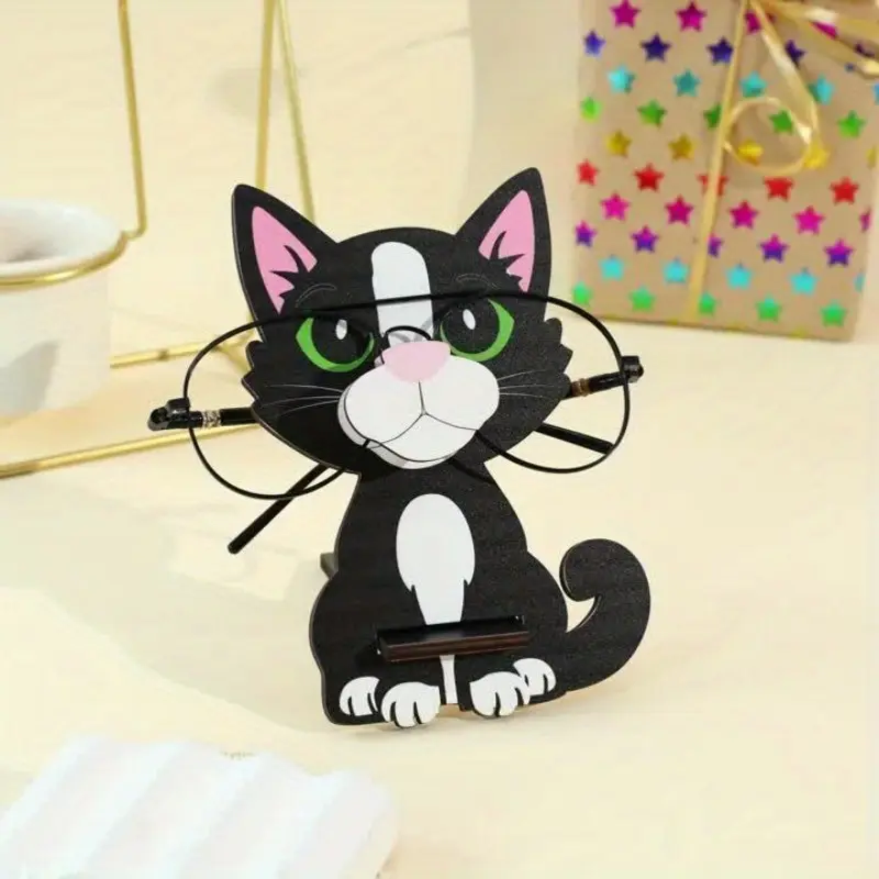 Funny Cat Glasses Display Stand, Wooden and Cat Glasses Holder, Eco-Friendly Handmade Statue, Home Office Decor, Easter Father's Day Gift