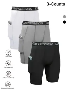 Men's Compression Shorts Set, 3-Piece Elastic Sports Running Underwear, Comfortable Base Layer Gym Wear for Exercise & Training