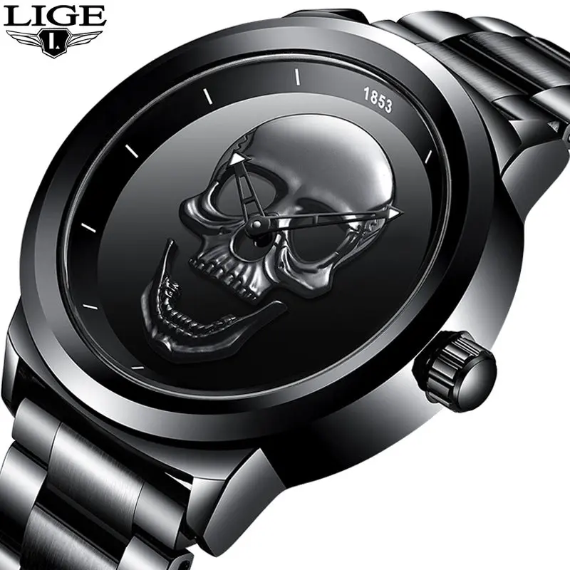 LIGE Men's Skull Face Watch
