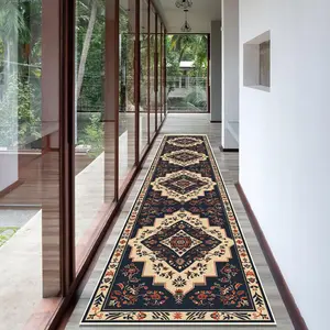 Vintage Geometric Floral Pattern Runner Carpet, 1 Count Non-slip Hallway Carpet, Decorative Carpet for Home Living Room Bedroom Kitchen