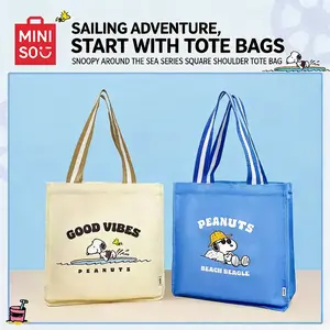 [Limited Edition New Product] Miniso Snoopy Coastal Diary Series Square Shoulder Shopping Bag, Versatile, Eco-Friendly, Large Capacity,summerwins,campingessentials,campinggear,vacationoutfits,beachoutfits