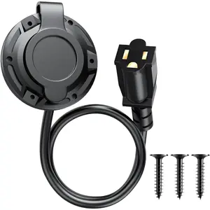 20A 125V AC Port Plug, 12AWG Heavy-Duty RV Waterproof Shore Power Inlet Socket with 16" Extension Cord & Integrated Receptacle Box, Outdoor, Marine, RV Golf Cart Electrical Power Receptacle