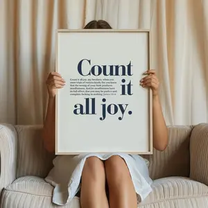 Unframed, Room Decor, Navy Blue Count It All Joy Bible Verse Wall Art James 1 2 Christian Art instant Scripture Poster Bible Quote Print Bold