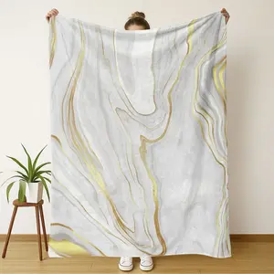Gold Marble Texture Flannel Blanket, Super Soft Blanket, Soft Comfortable for Travel Sofa Bed Office Home Decor, Ideal Gift for Adults All Seasons