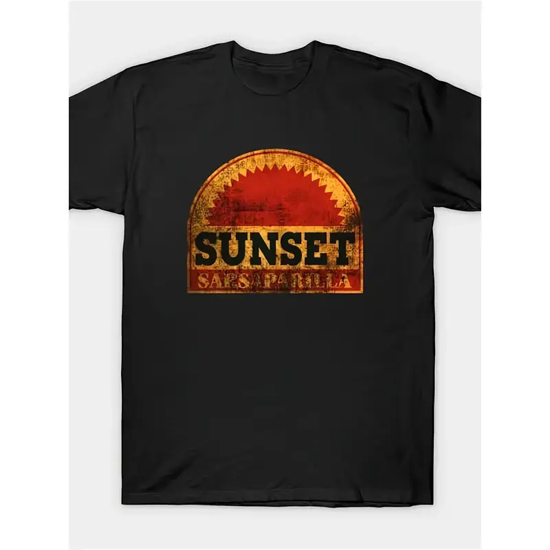 Men's Fallout Sunset Sarsaparilla Vintage Gaming T-Shirt - 100% Cotton Shortsleeve Crew Neck Menswear, Classic Casual Fabric Tee for Parties, Festivals Streetwear, Round Neck, Soft, Top, Tshirt, Unisex