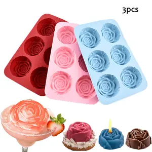 3 Pcs Rose Mold Silicone, Rose Ice Cube Mold, Rose Ice Cube Tray, Ice Trays for Freezer, 6 Cavity Silicone Roses Molds for Chocolate, Cupcake Decorations, Candy, Ice Cube, Gummy, Jelly, Candles, Soap, Silicone Baking Mold, Reusable Chocolate Mold