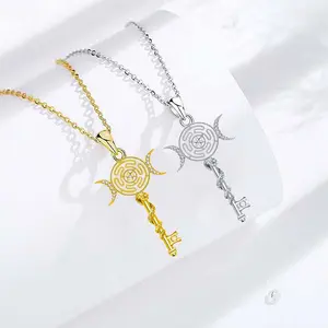 Zircon Snake Wrapped Moon Necklace Witch Jewelry Gift for Men and Women