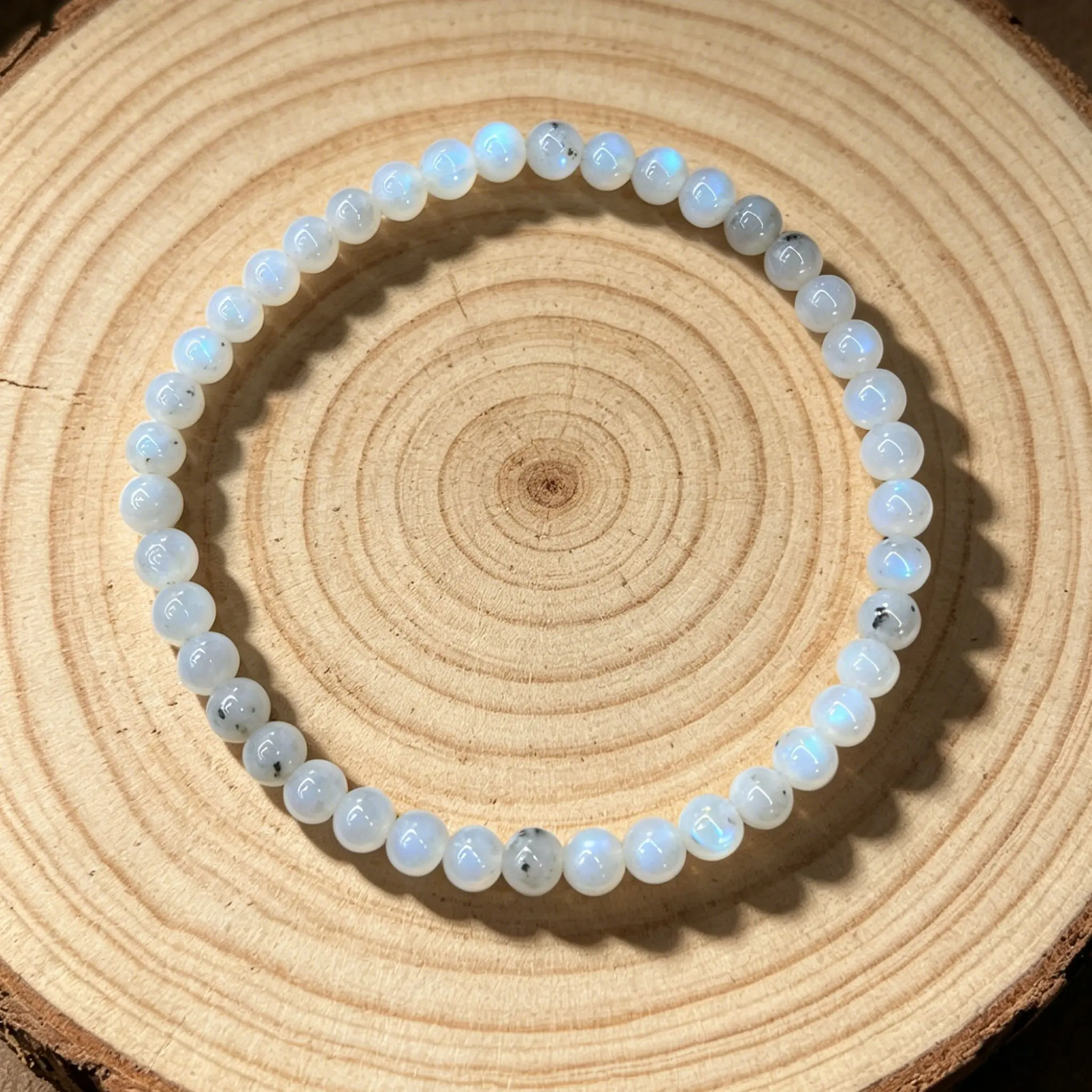 Natural Rainbow Moonstone 6mm Beaded Bracelet - Natural Stone Jewelry, Stretchy Stacked Bracelets, Activating Chakras, Daily Wear, Unisex Adult Intuitive Mix, for Emotional Balance, New Beginnings, Birthday Gift, Cleansing, Mother's Day