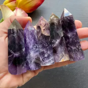 1pcs 3.2''+ Natural Chevron Amethyst Crystal Big Tower Point Wand Reiki Chakra Specimens Obelisk Gifts Mineral Home Decoration Gift