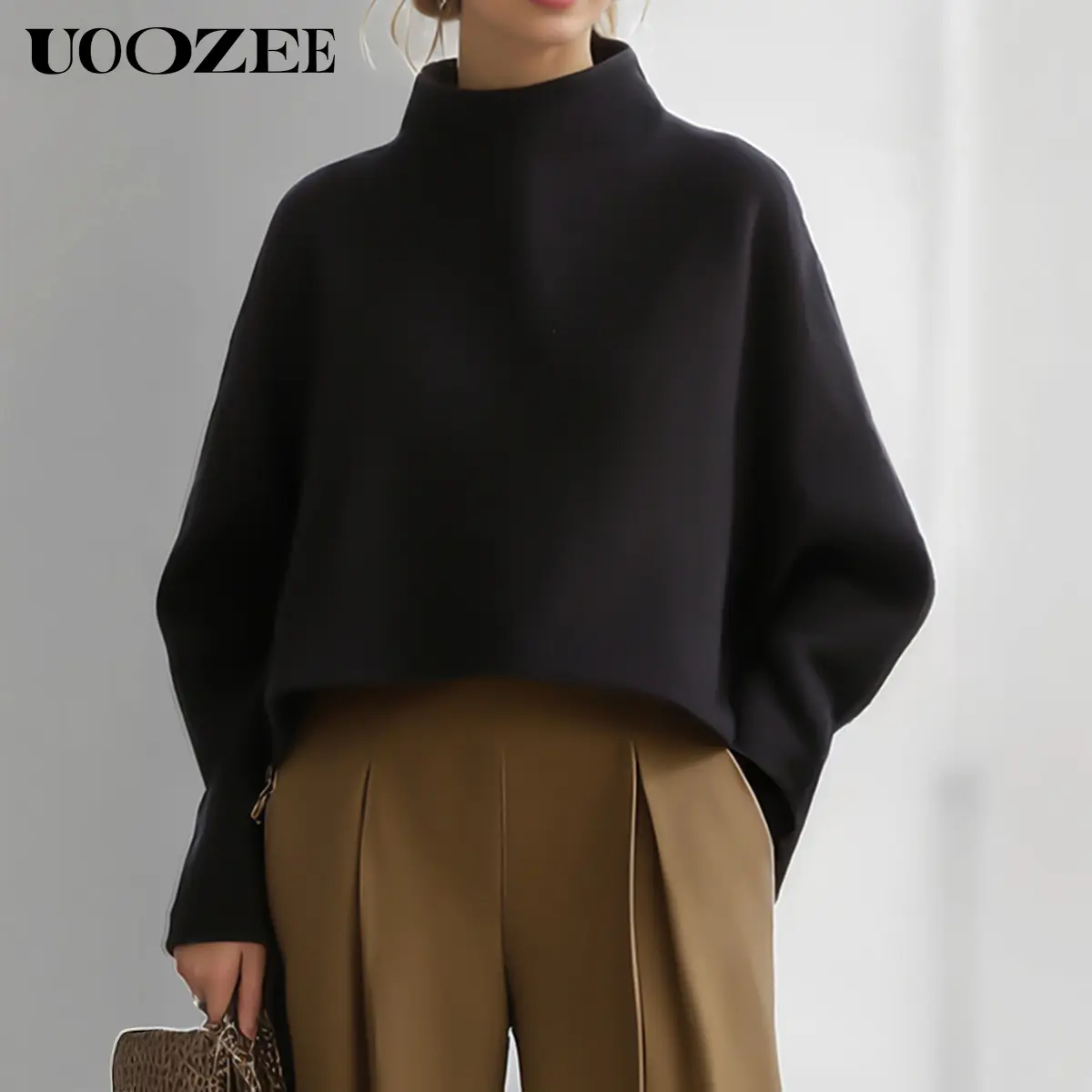 UOOZEE Women’s 2025 Autumn Winter Black High Neck Loose Top Pluse Size Long Sleeves Pullover Shirt Casual Sweatershirt (Sizing Runs Large- Check Size Guide or Order Smaller), Sweatshirts, Basic