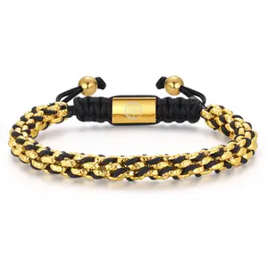 18K Gold Plated Bracelets for Men Stainless Steel Handcrafted Adjustable Mens Gold-Plated Bracelet Chain Link Jewelry Gifts for Dad Husband