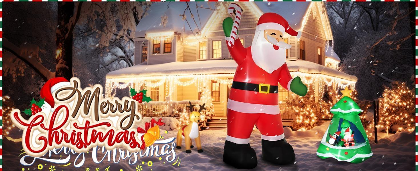 HOMCOM 8ft Christmas Inflatables Outdoor Decorations Santa Claus, Blow-Up Yard Christmas Decor with LED Lights Display