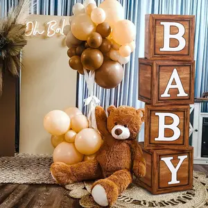 Wooden Baby Shower Centerpiece Decoration, 4 Counts/set Baby Shower Box with Blocks and Balloons, Gift Box Design, Gender Reveal Party Decoration, Gifts