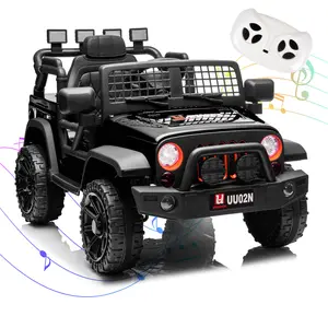 Kids Ride On Truck Car, 12V Battery Powered Electric Vehicle with Remote Control, 3 Speed, LED Lights, Bluetooth Music, USB, Seat Belt, Wear-Resistant Tires, Electric Jeep for Boys Girls Age 3-8