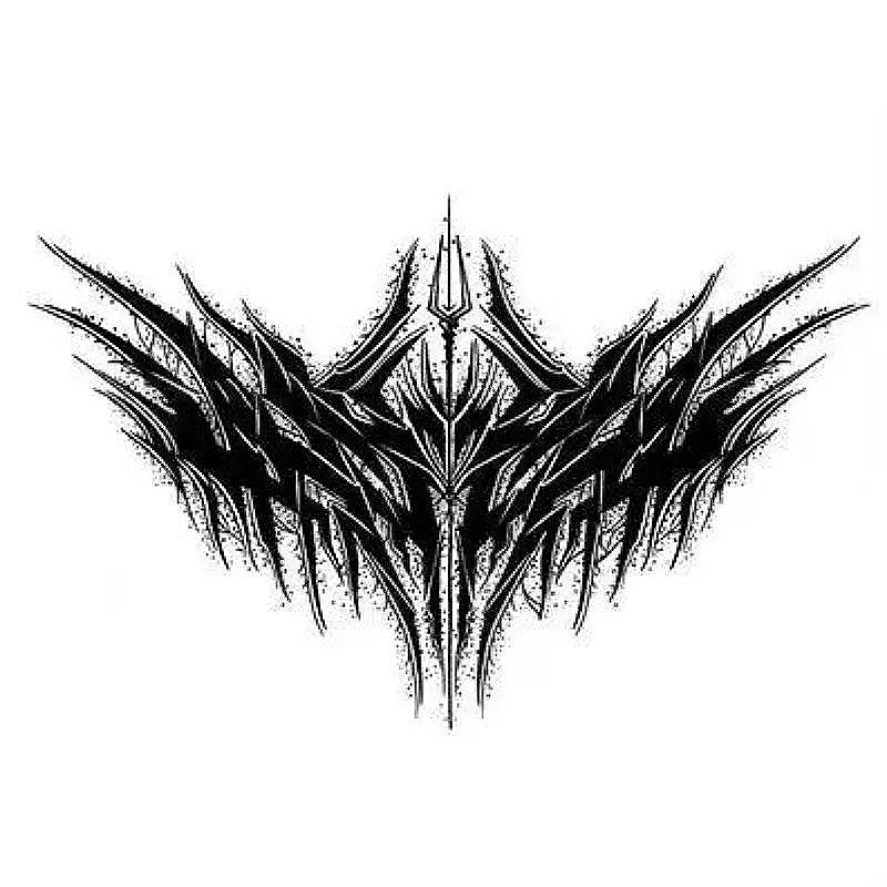 Cyber tribal trident spine back tattoo, dark blackwork Tattoo Art temporary tattoo