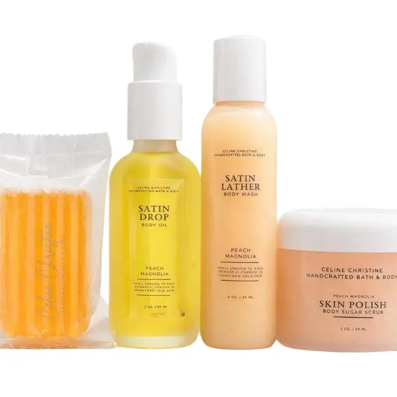 Pack Light Glow Heavy Travel Kit - 5-Piece Bath & Body Set with Face Soap, Body Wash, Sugar Scrub & Body Oil