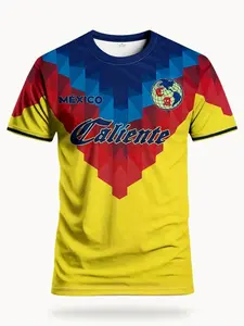 Men's Copa America Football Jersey & Mexico Round Neck Comfortable Sport Shirt, American Style Champion Diamond Print, Casual Wear, Soccer Shirt