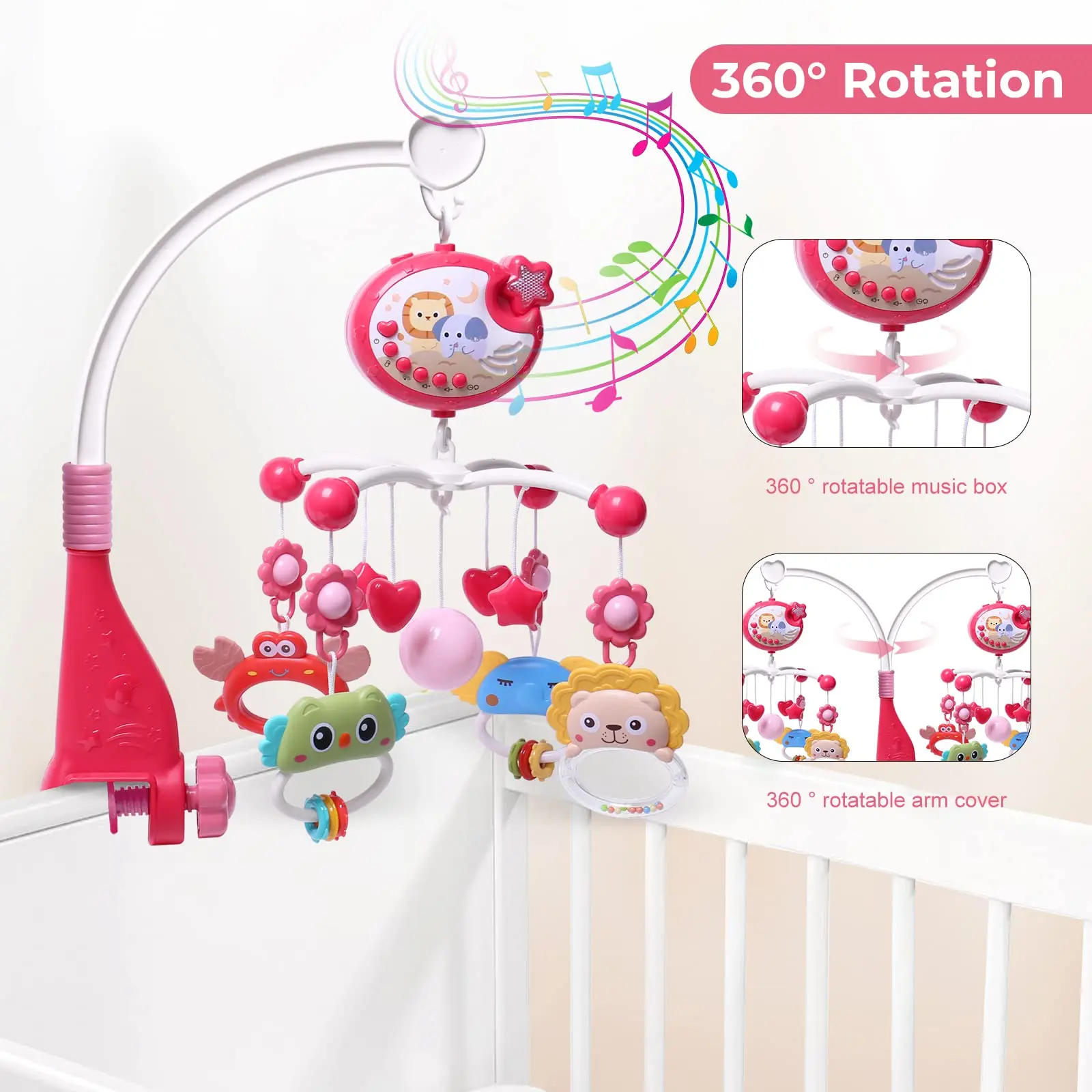 Baby Sensory Music Crib with Light and Projector, Musical Light Up, Remote Control and Timer Function, Newborn Rotating Hanging Electronic Rattle Play Toy for Infants 0+ Months