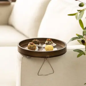 Couch Arm Tray Sofa Armrest Tray Natural Bamboo Foldable Sofa Arm Table Multi Purpose TV Snack Table with 360° Rotating Phone Stand Portable Easy to Install Armchair Tray for Living Room Home Accessories