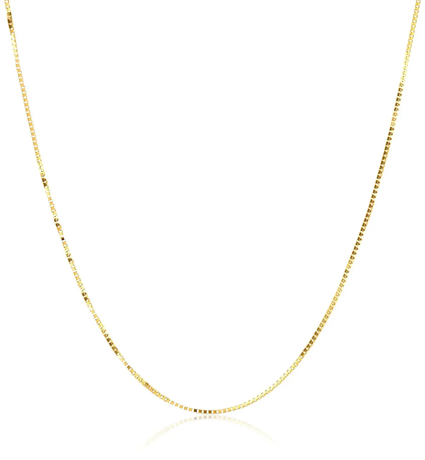 14k Yellow Gold 0.45mm Box Chain Necklace, 16” to 24”, with Spring Clasp, for Women, Girls, Unisex, (Giftbox Included)