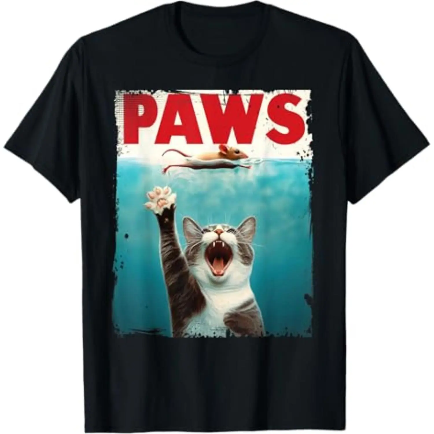 Summer t Shirts PAWS Parody Cat Mouse Humorous Cat Chasing Mouse Kitten T-Shirt Tshirt