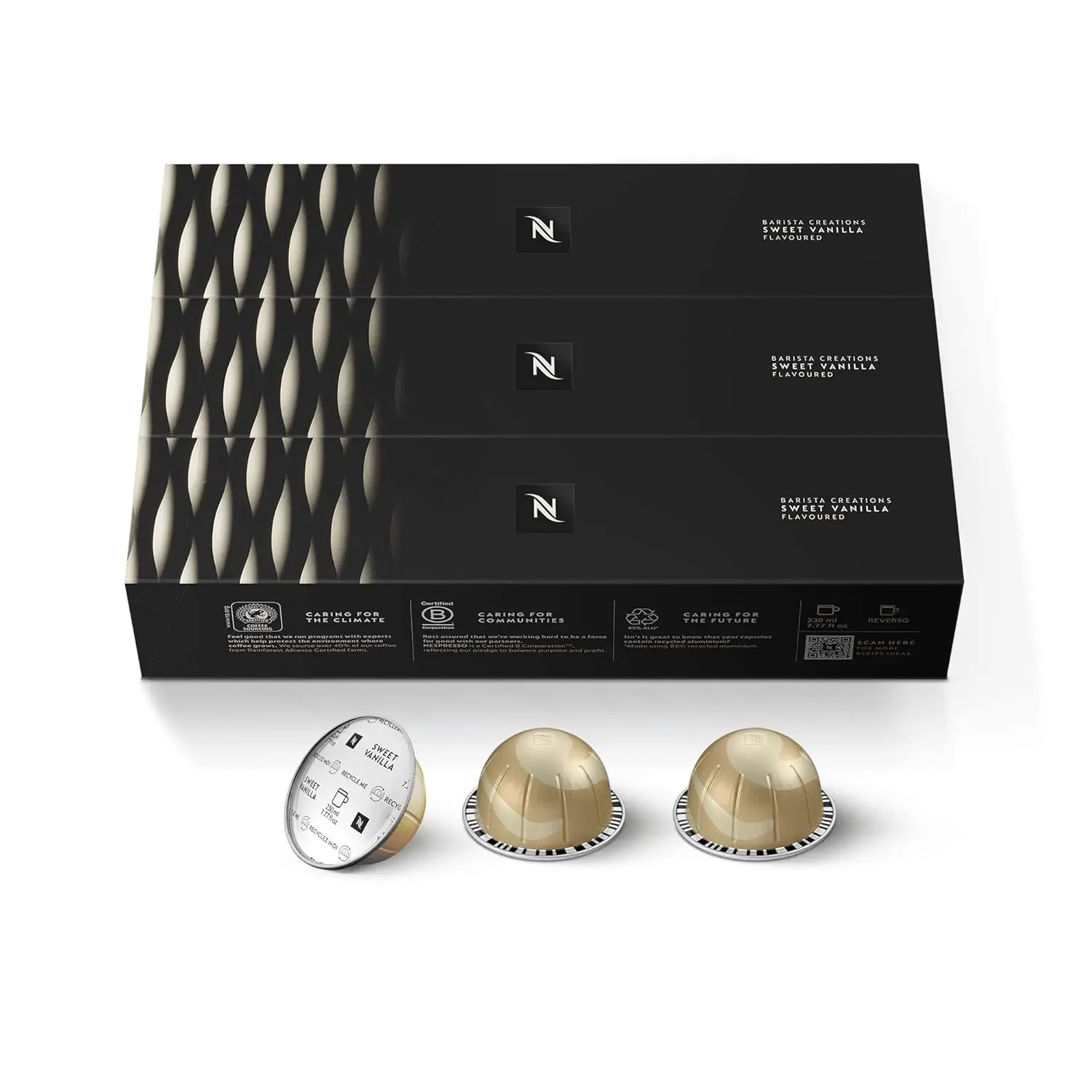 NESPRESSO Vertuo Gourmet Coffee Capsules - Sweet Vanilla Medium Roast Beverage Blend, 30-Count Low Fat Pods, Brews 7.8oz, Cupboard Storage-Friendly
