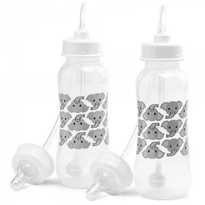 Hands-Free Baby Bottle - Anti-Colic Nursing System 9 oz Baby Bottle with Fast Flow Nipple/Teat 3m+ with Tube Straw Feeding System for Toddler (2 Bottles - Elephant)