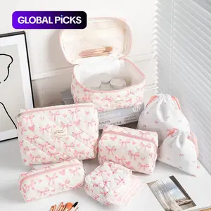 Bow Pattern Makeup Bag Set, 7 Counts/set, Large Capacity Travel Cosmetic Storage Bag, Zipper Makeup Organizer Pouch, Versatile Storage Bag for Travel, Gym, Office, Home, Travel Cosmetic Bags #GLOBAL PICKS