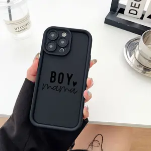 Boys Mama Text & Heart Pattern Phone Case, Creative Cartoon Design, Anti-Drop Protection Matte Back Cover, Fits iPhone Models, Perfect Gift, Accessories