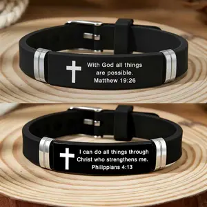 Inspirational Quote Bible Verse Cross Bracelets Faith Christian Adjustable Couple Bracelet ( Matthew 19:26 / Philippians 4:13 ) Gospel Religious Bracelet