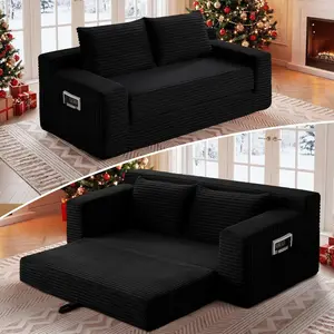 Sleeper Sofa Bed Cloud Loveseat Couch 2 in 1 Convertible Folding Couch Bed, No Assembly Compressed Corduroy Floor Lounge Sofa for Apartment Office Bedroom Living Room