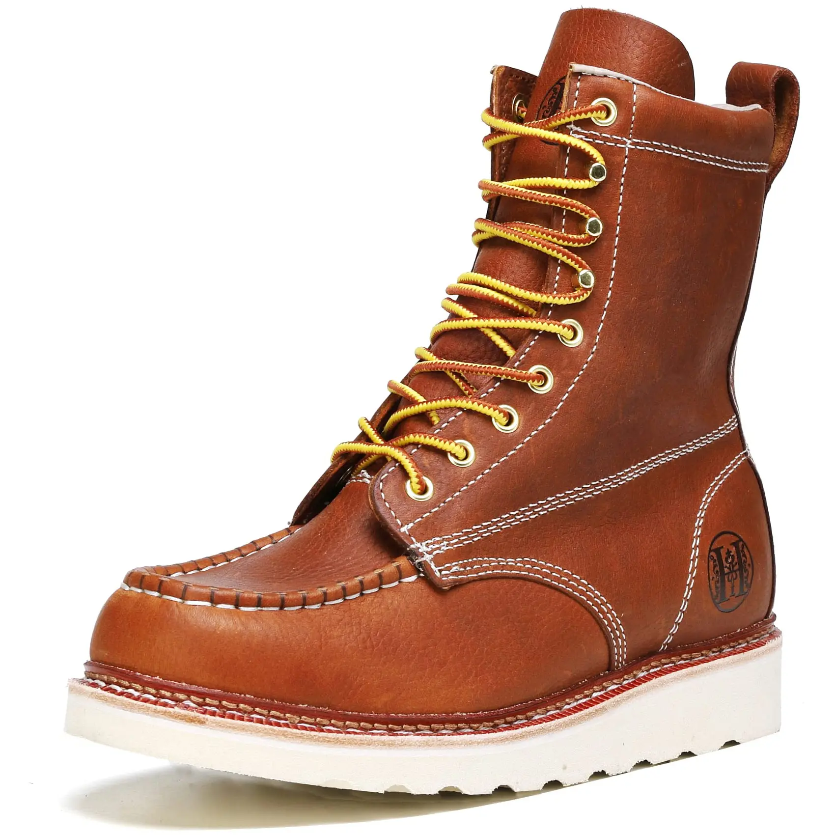 HANDPOINT SureTrack Men's 8" Soft Toe Work Boots, Full Grain Leather Work Boots, Slip Resistant, Breathable, Durable Rubber Outsole, Lightweight Boots for Construction, Warehouse & Industrial Work