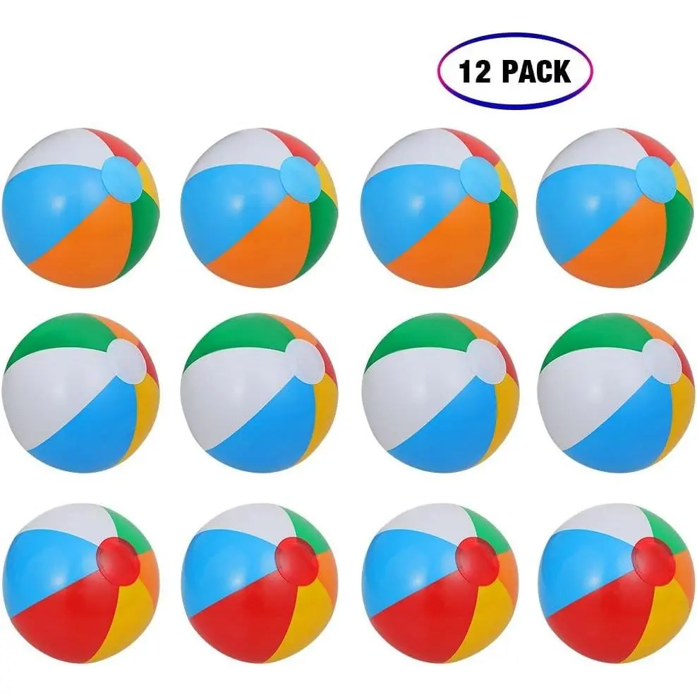 24 Pack 10 Inch Inflatable Rainbow Beach Balls, Colorful Pool Water Toy for Kids, Summer Indoor Outdoor Game & Party Supplies