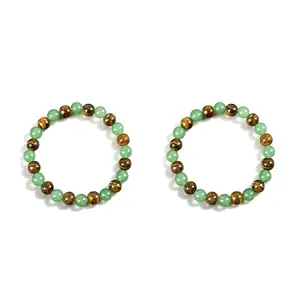 2PCS Arpurraina Money Attraction Bracelet with Green Aventurine & Tiger Eye Beaded Crystal Protection Jewelry for Wealth Abundance & Prosperity