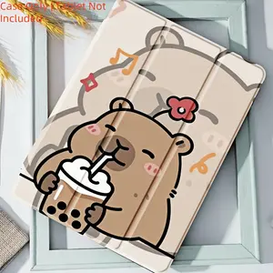 Capybara Milk Tea Design Tablet Case for iPad Air4th/Air5th 10.9-inch 7/8/9th 10.2-inch 5th/6th/Air1/Air2 9.7-inch Air3rd 10.5-inch Pro 11-inch 10th Anti-Fall Protective Cover - Computer, Covers