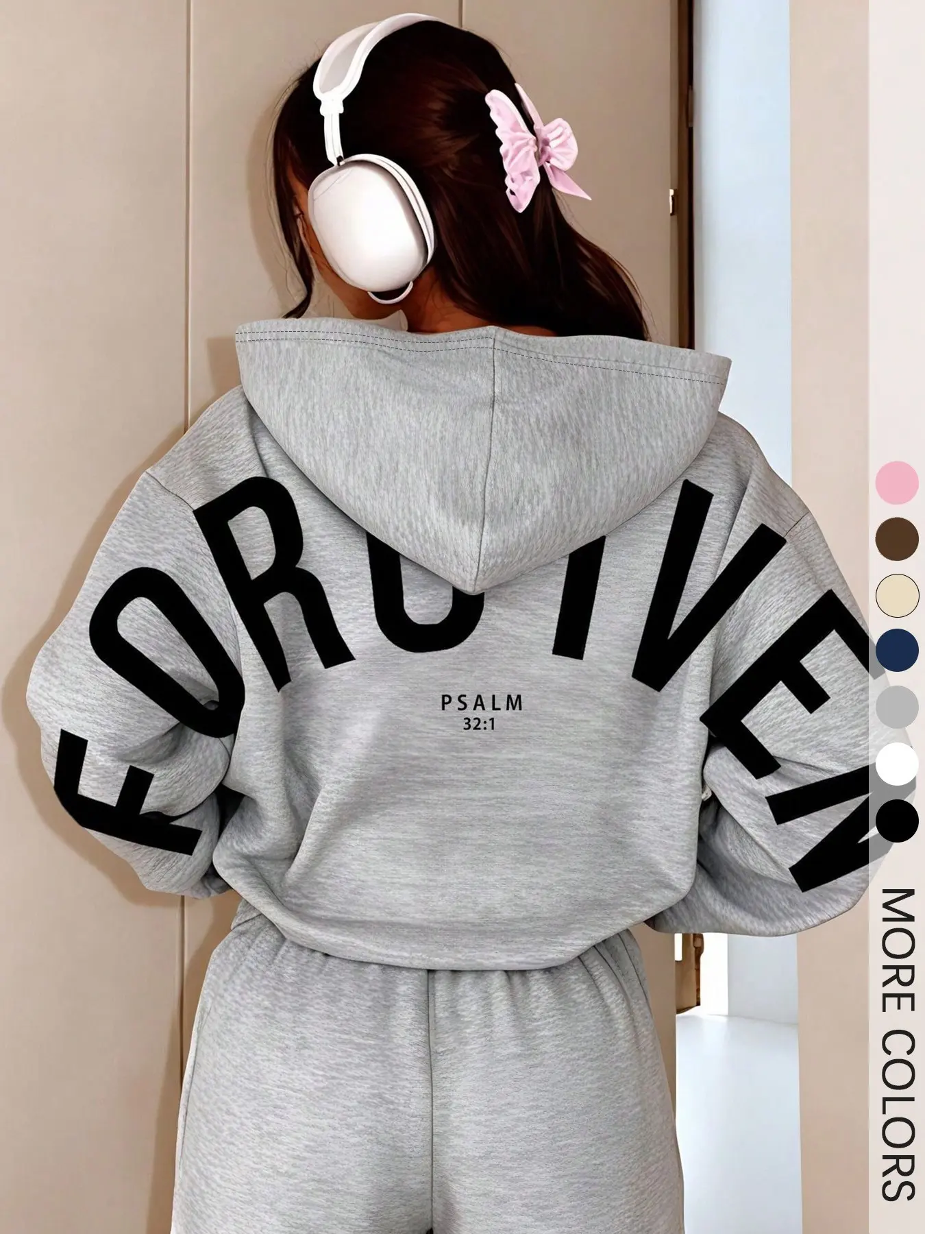 Unisex Minimal Faith Theme Hooded Sweatshirt, 'forgiven' Text Asymmetrical Design, Soft Casual Everyday Wear, Perfect for Young Christians, Spring & Fall