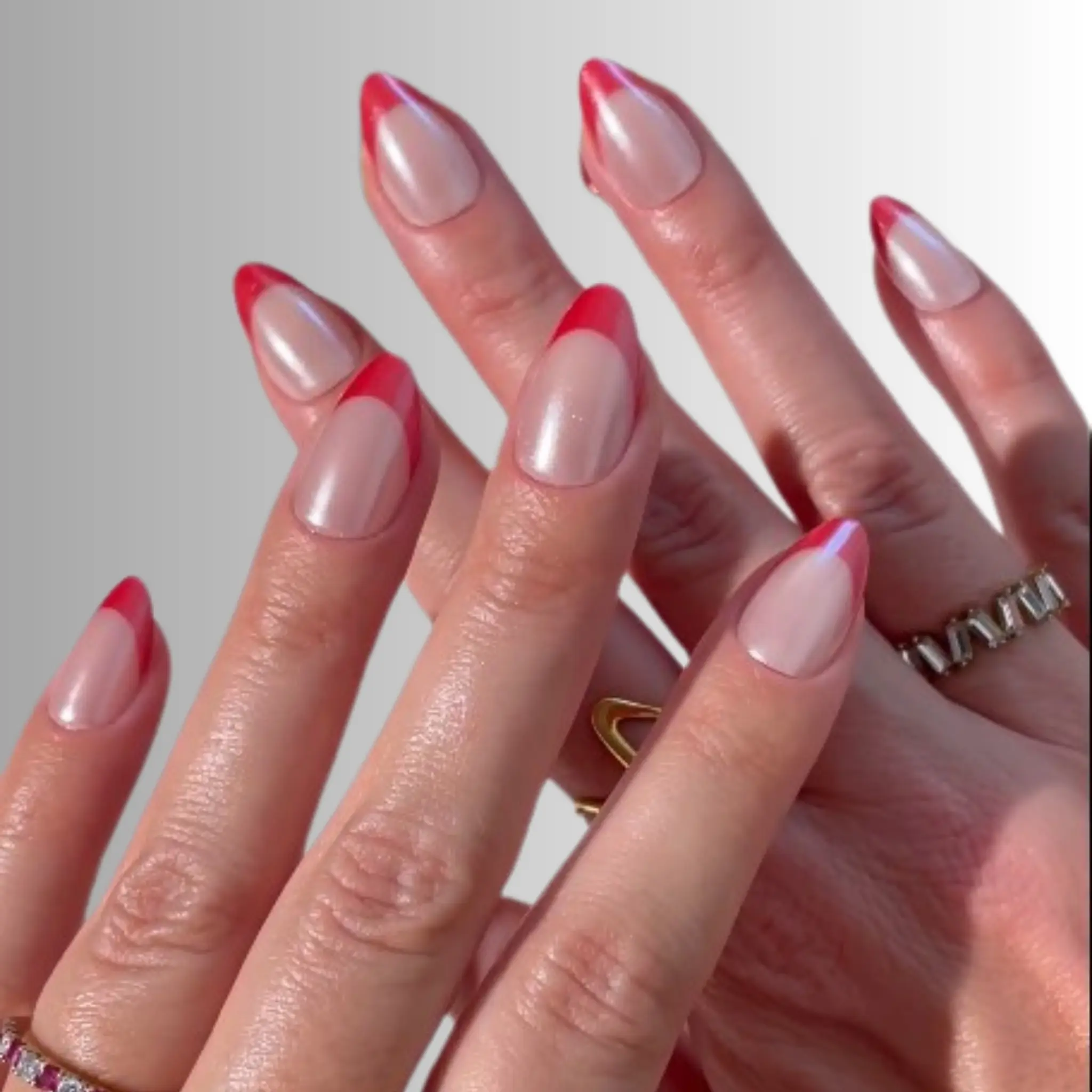 PaintLab Red Candy Tips Press-On Nails - High-Gloss Red French Tips on Nude Base Square Shape Easy Application Glam Manicure