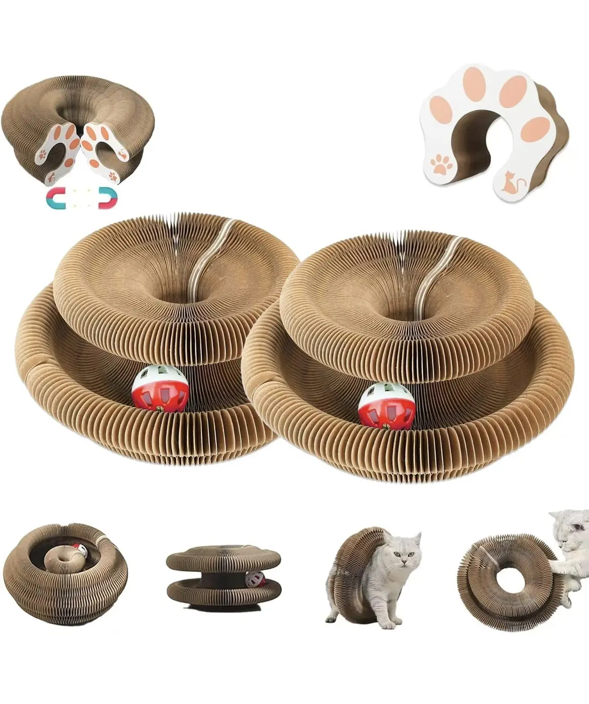Cat Scratcher Board - 2-Piece Foldable Corrugated Cardboard Cat Scratching Pad, Interactive Kitty Curlz Toy, Paw-Friendly Design for Claw Sharpening Needs, Sharpens Claws