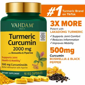 VAHDAM Turmeric Curcumin 2000mg | 95% Curcuminoids with Black Pepper & MCT Oil for Maximum Absorption | Supports Joint Health, Inflammation Relief & Mobility | 90 Veg Capsules