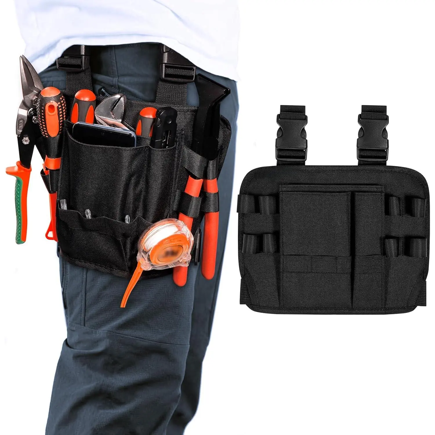 Tool Pouch Holster with Belt Clip Around Your Leg, Electrician Multifunctional Repair Bag, Utility Mini Organizer for Automotive Craftsman Carpenter Construction, Convenient Tool Pockets, Tool Storage Bag