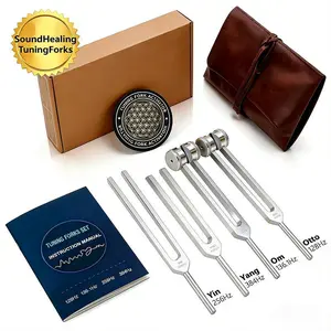 Resonance Sound Healing Tuning Fork Set with 4 Frequencies 128Hz 136.1Hz 256Hz 384Hz Hammer & Activator fo Valentine's Day giftsr Chakra Yoga Meditation Sound Therapy tuning fork,holiday gift