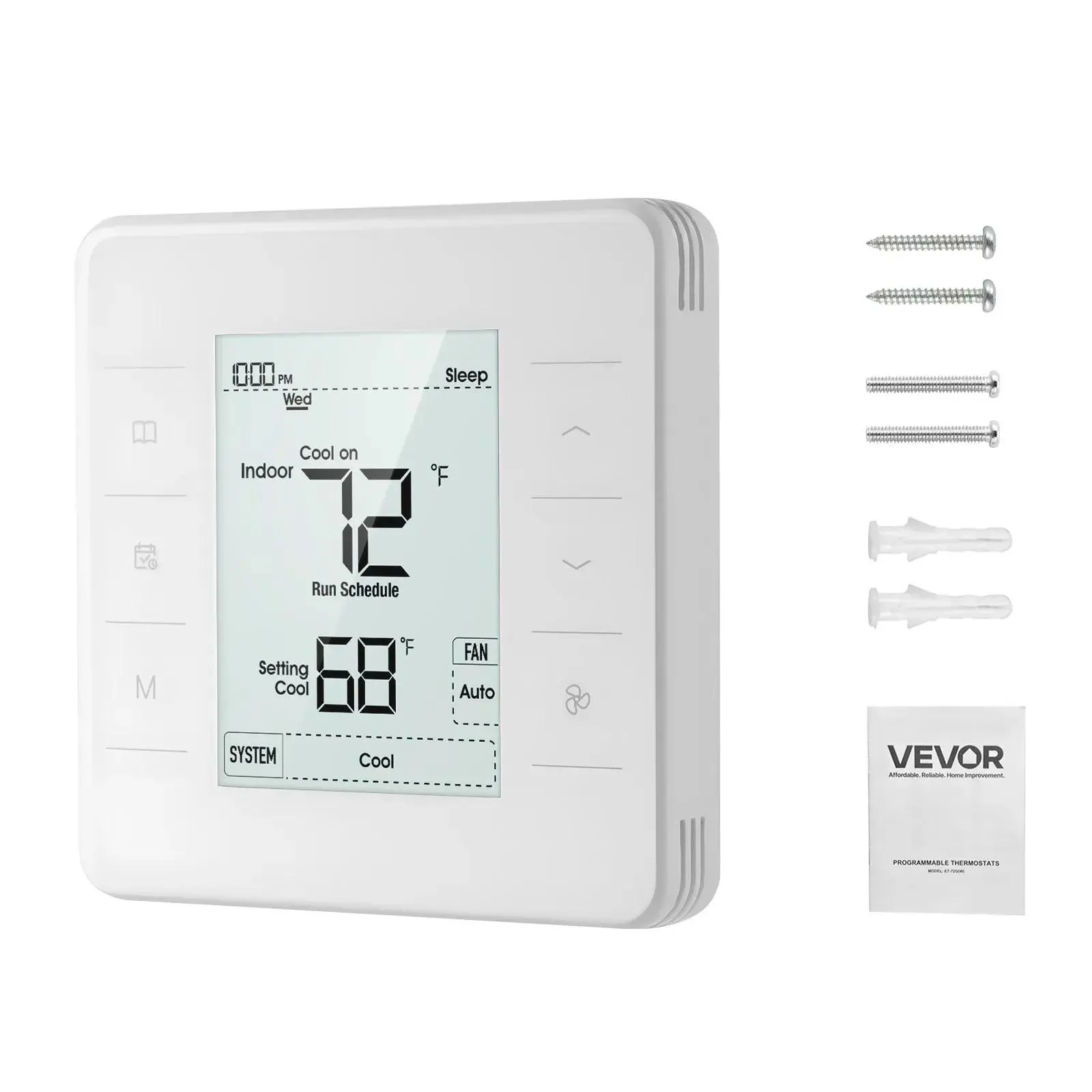 【SummerFinds】VEVOR Digital 7-Day Programming Thermostat Controller, 24V AC Power Supply, Heat Pumps, LED Backlit LCD Screen, 1Cool+1Heat, Energy-Efficient, Wide Temp Range, White for Home Improvement