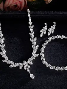 Classic Water Drop Zircon Bridal Wedding Accessories Set, Teardrop Jewelry Set, Earrings Necklace Bracelet Dress Suit, 4 Piece Jewelry for Brides, Bridal Accessory