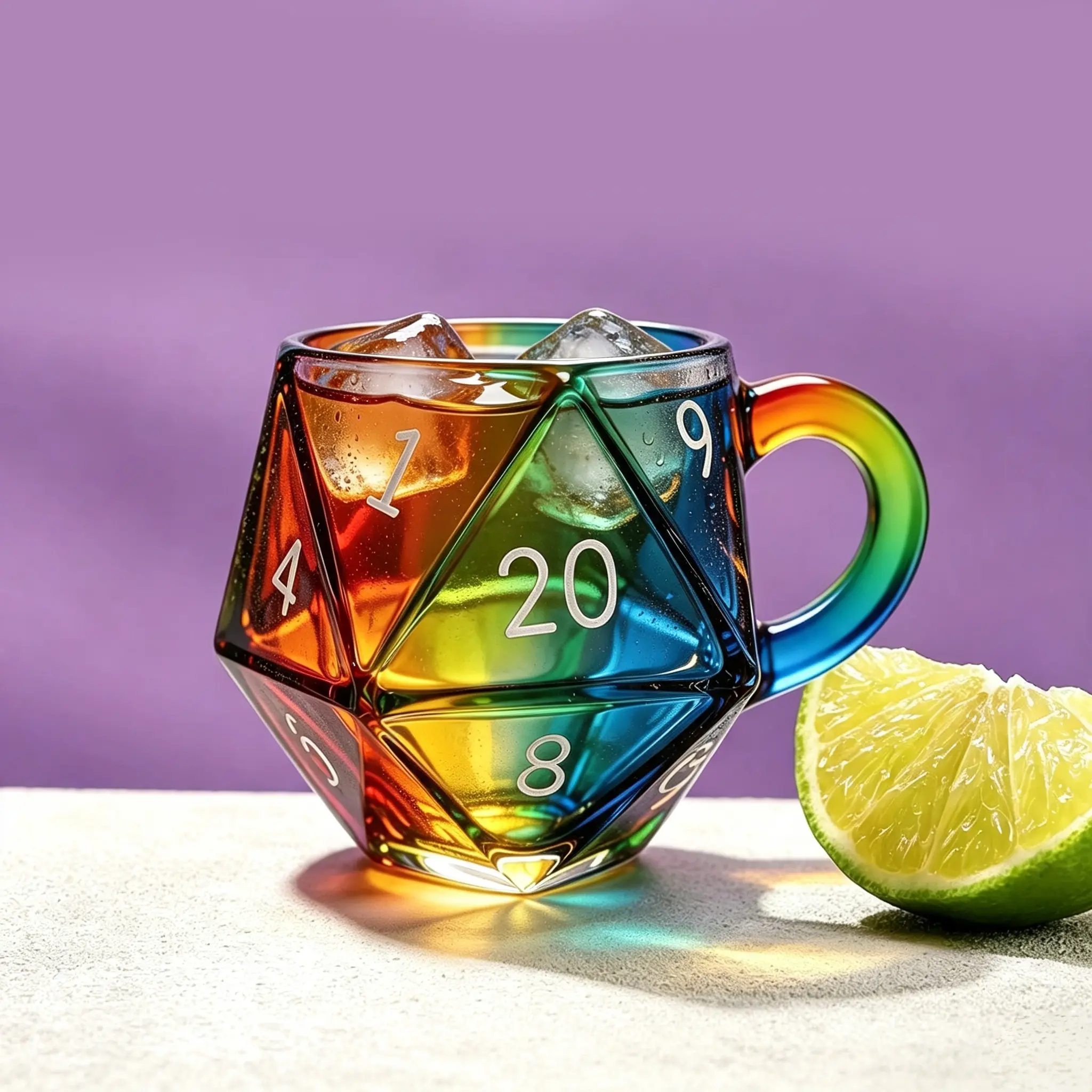 D20 Dice Mug, 3D Fantasy Gaming Coffee Cup, Hand Painted RPG Glass Mug with Dice Design, Collectible DND Gift for Tabletop Gamers & Fantasy Lovers