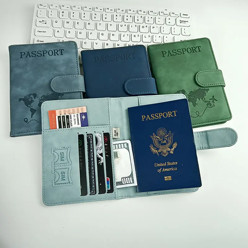 Passport Cover, Unisex Minimalist Solid Color Leather Travel Wallet with RFID Blocking and Magnetic Buckle, Travel Document Holder, Chic, Mini Travel Products