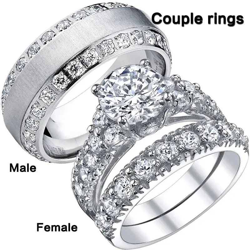 Sweet Romantic Couple Men Stainless Steel Ladies Wedding Ring Set Valentine's Day Jewelry