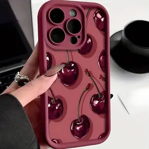Sexy Wine Cherry Graffiti Phone Case, Creative Design Stylish Protective Cover Compatible with iPhone 11, 12, 13, Mini, 14, 15, 16, 17and related Plus, Pro and Pro Max Models, X and XS