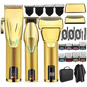 Hairdresser-specific hair clipper set, professional hair clipper and shaver set, includes a rechargeable hair clipper and an electric shaver, cordless hair clipper, complete accessories, LCD display Hair Cutting Kits Hair Grooming Kit