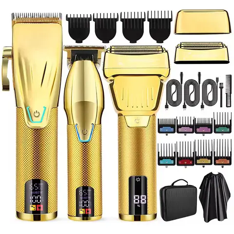 Cordless Rechargeable Barber Hair Clippers Set - Barber Equipment for Adults, Hair Styling Kit with USB Charging, USB Powered, LCD Display, Electric Shaver, Beard Tool, Complete Accessories